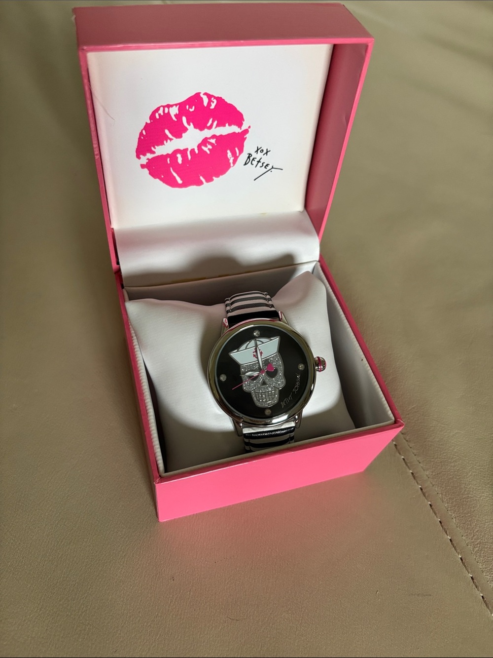 NIB Betsey Johnson Sailor Skull Striped Watch
